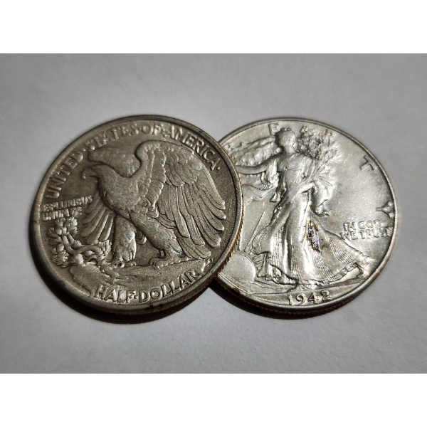 Two Assorted 90% Silver United States Walking Liberty Half Dollars ~ $1.00 Face Value