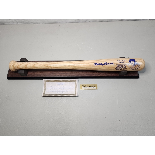 RARE Signed Mickey Mantle 1956 Triple Crown 18" Baseball Bat w/ Stand & Certificate of Authenticity 