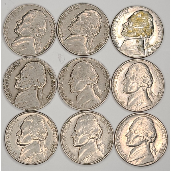 Assorted Years P Mint Mark United States Jefferson Nickels - Face Value: $0.45