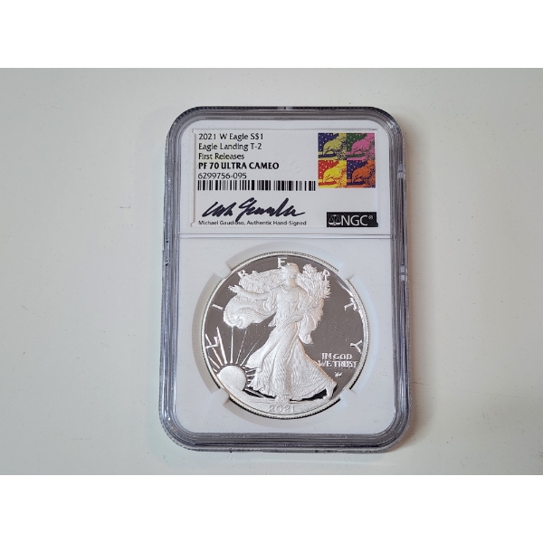 NGC PF 70 ULTRA CAMEO 2021-W Silver Eagle - Eagle Landing T-2 First Releases - 1 oz .999 Fine Silver