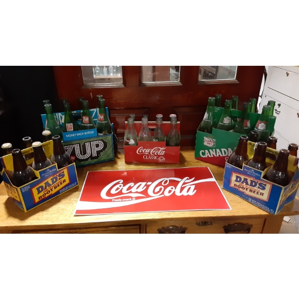 Soda Advertising Lot - 5 Multi 6 Packs - 8 Packs With Bottles - & Coke Wave Decal For Vending Machin