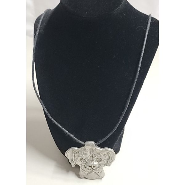 Don Drumm 2.5" Pewter Boxer Dog Pendant On Simple Black Cord 