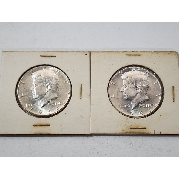 Two 1964 90% Silver Kennedy Half Dollars 