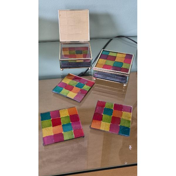 PICKUP IN NORTHFIELD - 14 Pc Set Of Art Deco Design Coastes In 2 Glass Cases - See Pics