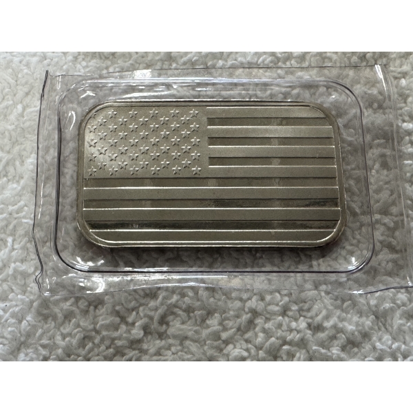 Rare Silver Towne Flag Mint One Troy Ounce .999 Fine Silver Bar - Mint Condition