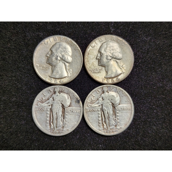 $1.00 Face Value in Assorted 90% Silver U.S. Quarters Including Standing Liberties & Washington Head