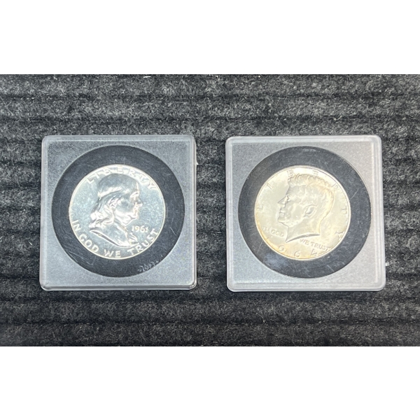 1961 Franklin Silver Half Dollar and 1964 Kennedy Silver Half Dollar 
