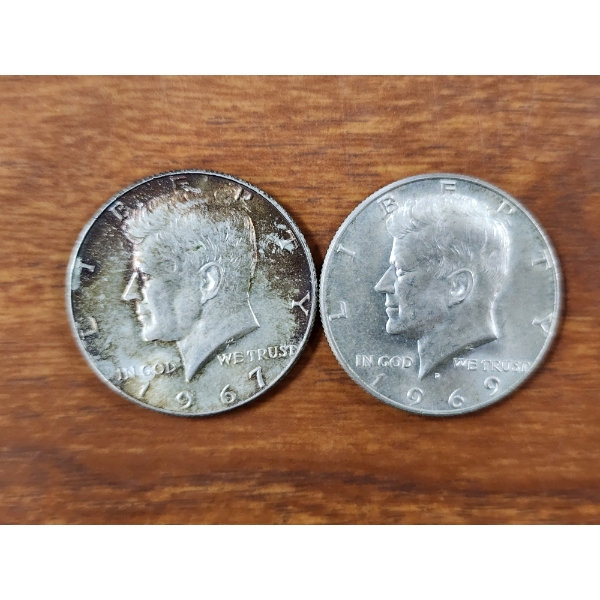 Two 40% Silver United States Kennedy Half Dollars ~ 1967 & 1969 Half Dollars