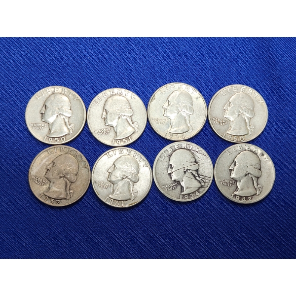 Assorted Years 90% U.S. Silver Quarters - Face Value $2.00
