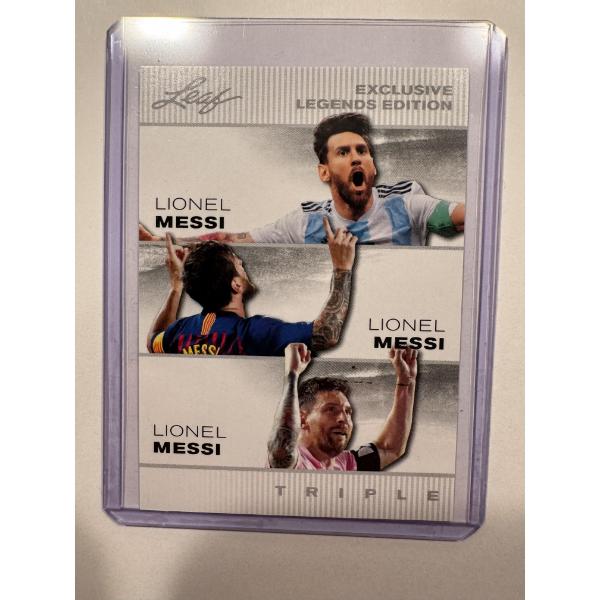 2024 Exclusive Triple Lionel Messi Leaf Legends Soccer Trading Card - Mint Condition - Exceptional
