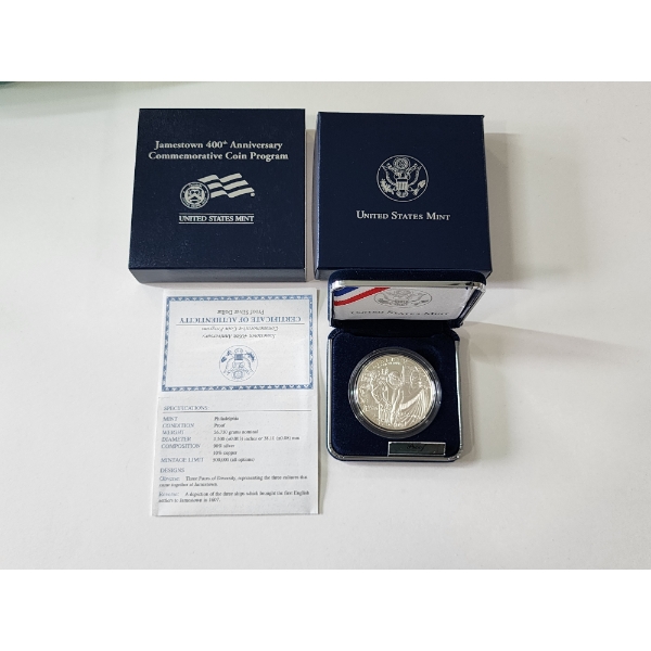 Jamestown 400th Anniversary Commemorative - 90% Silver Proof - Original Box & CoA
