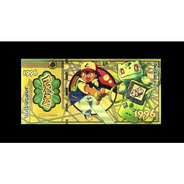Pure 24k .999 Gold Foil POKEMON "BULBASAUR" Note - Mint - NEW SERIES - Processed in Pure GOLD