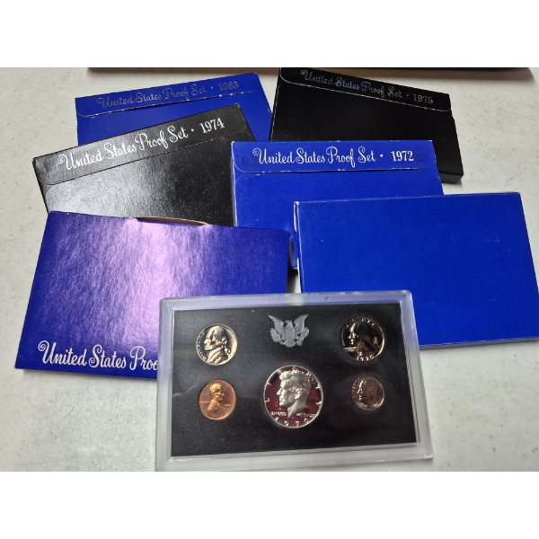 UNITED STATES COINS - PROOF SETS IN MINT PACKAGING - 6 Qty - 1968, 70, 72, 74, 75 & 1983 Sealed