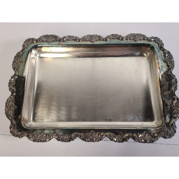 Silverplated Serving Tray with Feet - Scalloped Edges & Intricate Floral Pattern - 6 lbs
