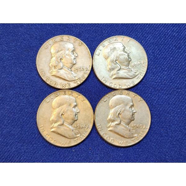 x4 Assorted Years 90% Silver Franklin Half Dollars - Face Value: $2.00