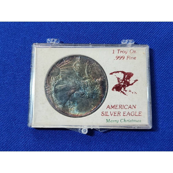 1991 Silver American Eagle 1 oz .999 Fine Silver Coin - in Christmas Holder