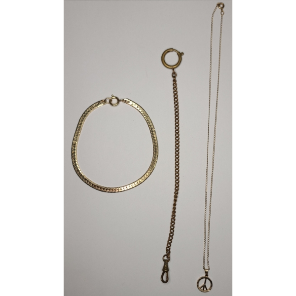 Gold Filled Bracelet, Peace Necklace & Watch Chain - Weight: 18.5g