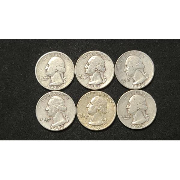 Assorted Years/Mint Mark 90% Silver Washington Quarters - Face Value: $1.50