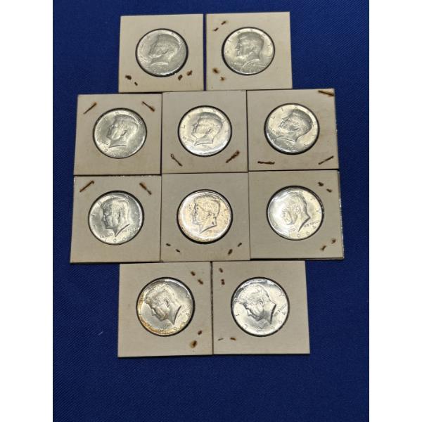 Lot of 10 90% Silver 1964 Kennedy Half-Dollars, FV $5.00