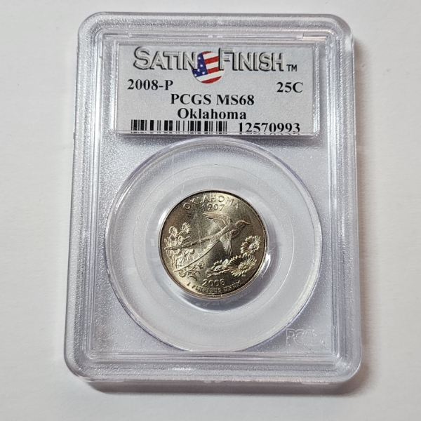 PCGS Graded MS68 Satin Finish U.S. 2008-P Oklahoma State Quarter 
