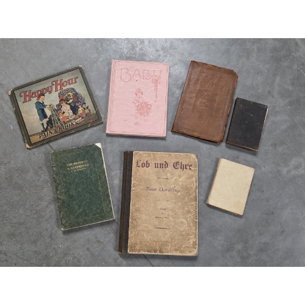 Interesting Vintage Books Including Leather Covered Baby Book, Song Books, Paint Book And More!