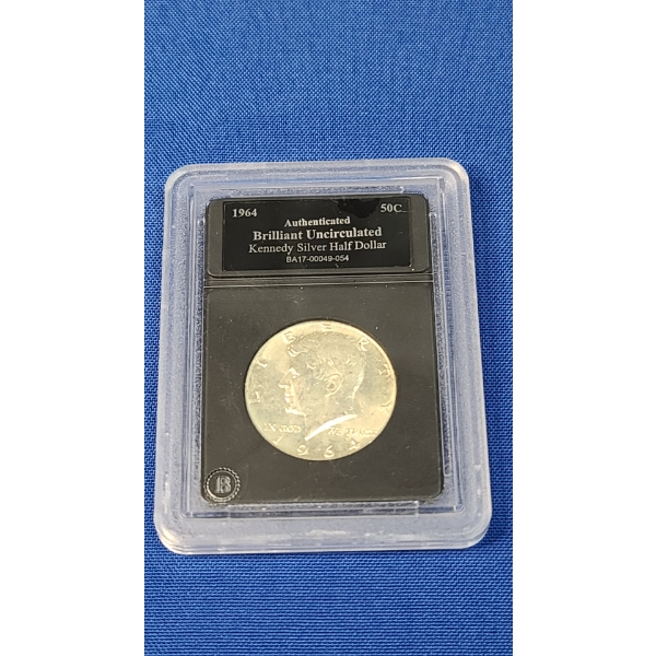 1964 Authenticated Brilliant Uncirculated Kennedy Silver Half Dollar 