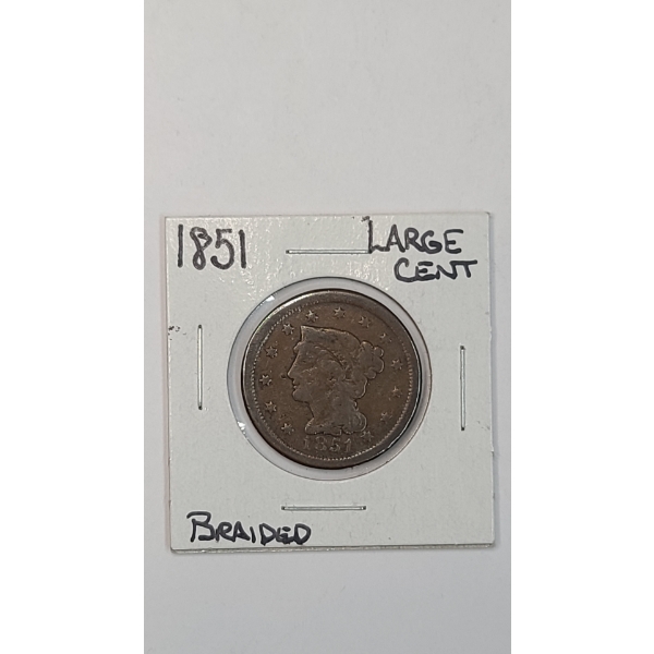 United States 1851 Braided Hair Large Cent 