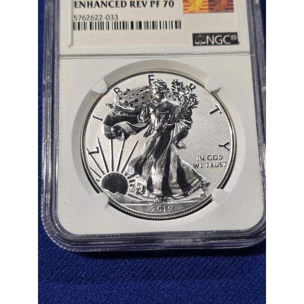 STUNNING 2019 - W American Silver Eagle NGC ENHANCED REVERSE PR 70 "Pride of Two Nations Set" 