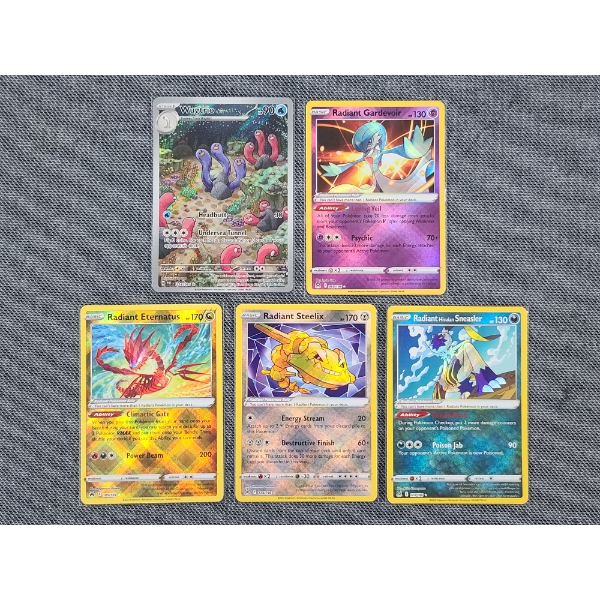 Lot of Five Assorted Pokemon Trading Cards - Four Radiant & Illustration Rare Wugtrio 224/091