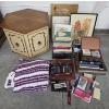 Image 1 : Vintage 21''x28'' Wood End Table, 2 DVD Players, Twin Afgan, Cassette Tapes, Framed Art, & More