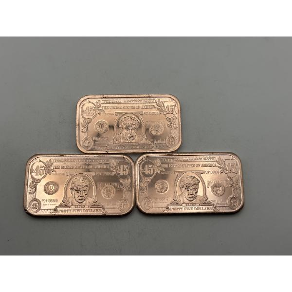 Three $1 Donald Trump 'Silver Certificate' 1oz .999 Copper Bars