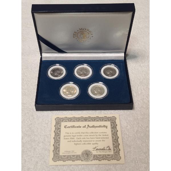 Display Set of Five United States Bicentennial Quarters Including Two Silver - Possible Mint Error!