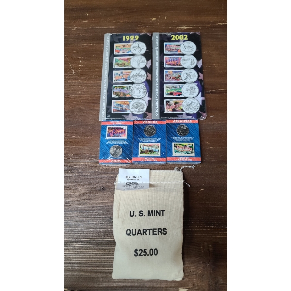 Sealed Assorted Years U.S Mint State Quarters/Stamps- FV: $31.25