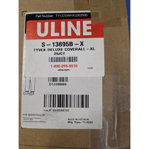 New In Box- 25 Uline Tyvek Deluxe Coveralls Size XL