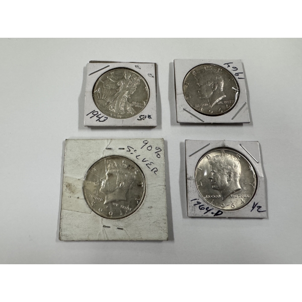 4 - United States 90% Silver Half Dollars - $2.00 Face Value