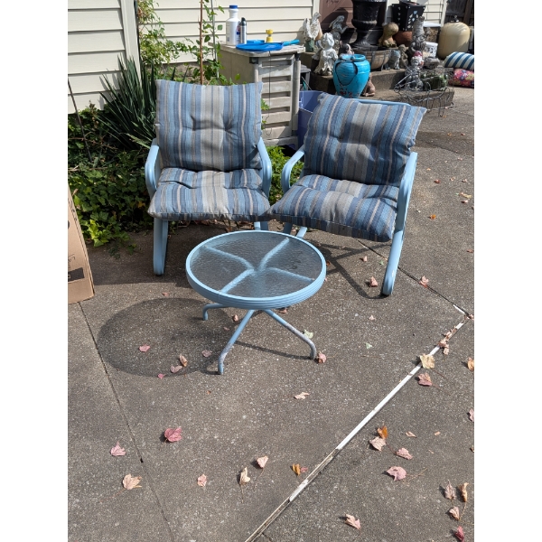 Two Metal Patio Chairs w/ Cushions