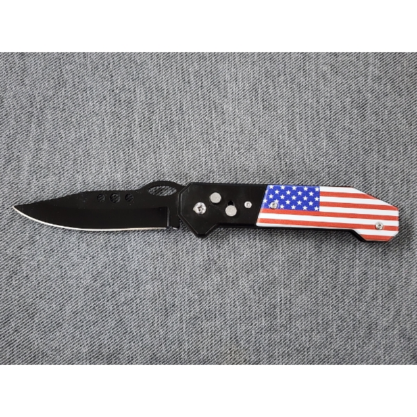 Quality American Flag Spring Assisted OTS Push Button Activated Knife With 3 Inch Blade 