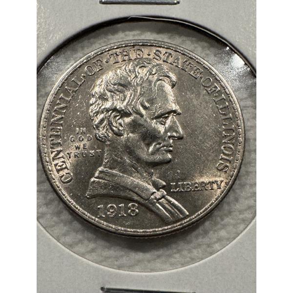 1918 Lincoln Illinois Centennial U.S. Silver Half Dollar Coin - High Grade Coin