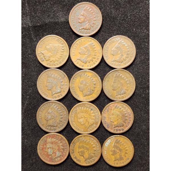Lot of 13 Assorted Indian Head Pennies - Great For Any Collector!