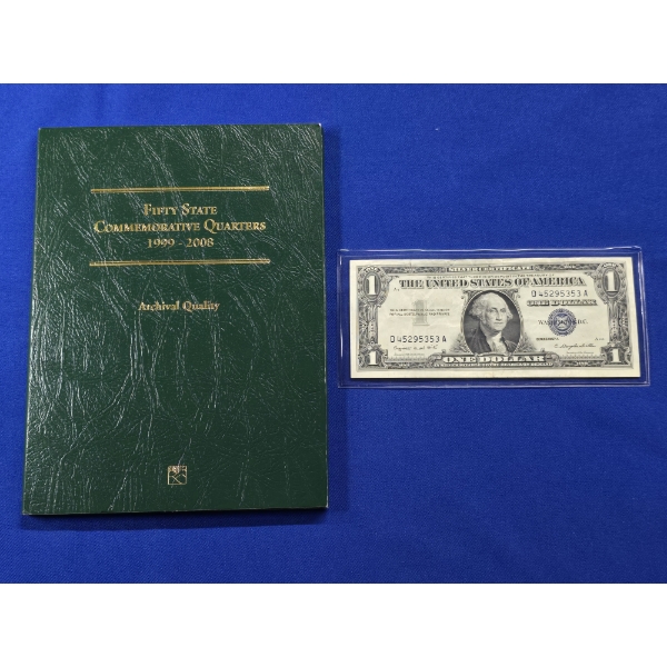 Fifty State Commemorative Quarter Collection Book & U.S. 1957-A $1 Silver Certificate FV: $12.50