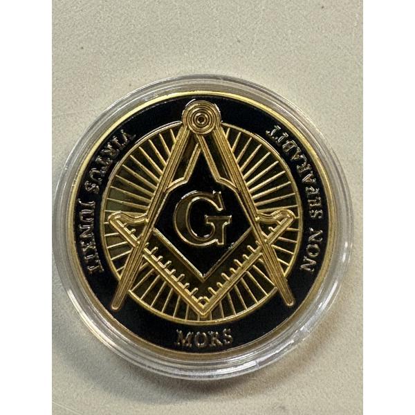 24K Gold Plated Freemason Challenge Commemorative Coin - In Protective Holder - Mint Condition