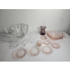 Image 1 : Lot of Assorted Glassware: Pink Depression Glassware, Hobnail Pitcher, Shell Punch Bowl & 12 Cups