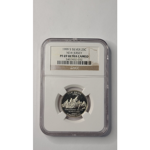 NGC 1999-S PF 69 ULTRA CAMEO New Jersey 90% Silver State Quarter 