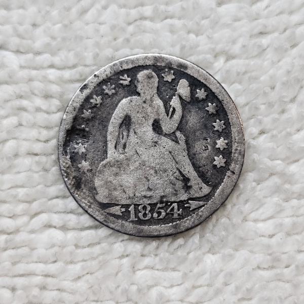 1854 Philadelphia Mint Arrows At Date Seated Liberty 90% Silver Dime Coin