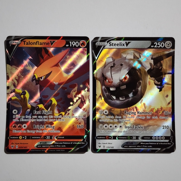 Talonflame V & Steelix V Holo Rare Pokemon Trading Cards!
