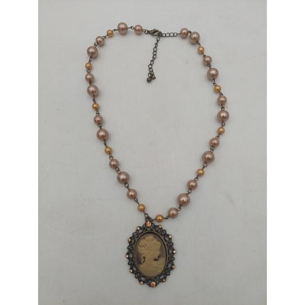Antique Estate 16" Pearl Choker With Cameo Pendant