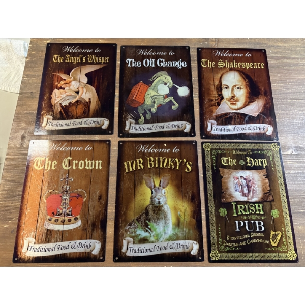 6 Tin 12''x9'' Decorative Welcome Signs - Includes The Angel's Whisper - The Oil Grange