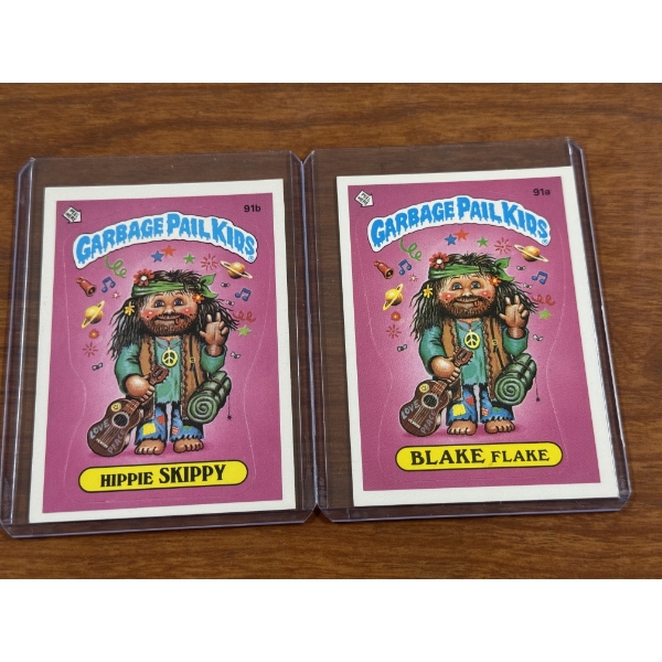 1985 Garbage Pail Kids - Blake Flake & Hippie Skippy Cards - 91A & 91B - Mint Condition