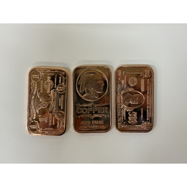 Set of 3 - 5-Gram .999 Fine Copper Bars
