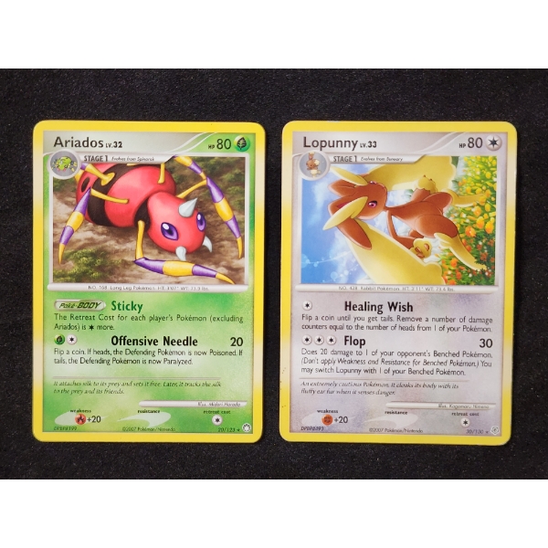 Two Vintage Non-Holo RARE Pokemon Trading Cards ~ Ariados 20/123 & Lopunny 30/130